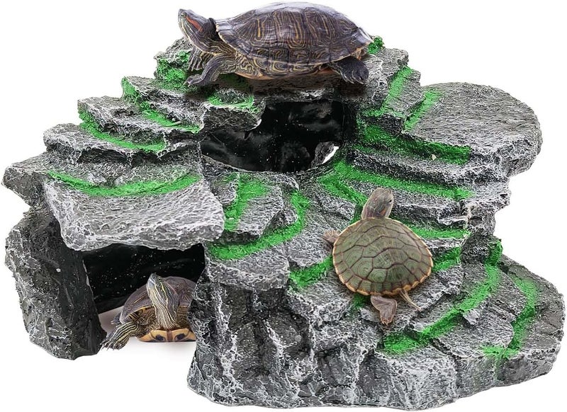 Moonorange Turtle Basking Platform Turtle Tank Decoration for Aquariums & Terrarium, Turtle, Lizard, Reptile Habitat Hideout (Black) - Image 1